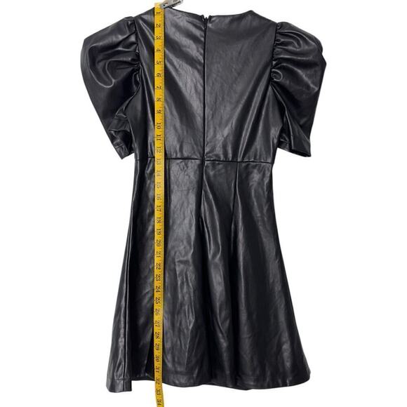 Lulu's Black Vegan Leather Puff Sleeve Fit and Flare Mini Dress (XS) - Picture 10 of 15